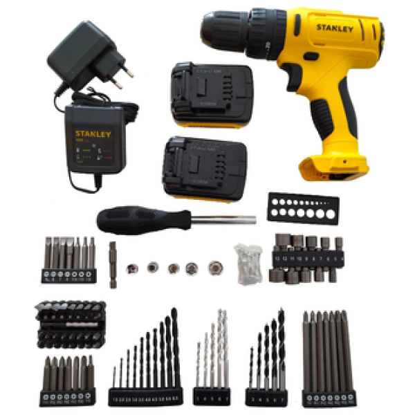Stanley SCH121S2KA-B1 - 10 mm, 12 V Li-Ion Cordless Hammer Drill Driver With 100 Pieces Accessory Kit